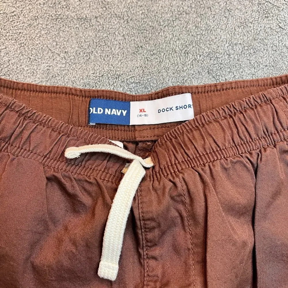 Old Navy Boys Dock Shorts XL 14-16 Rust Brown Cotton Chino Drawstring Waist B429
